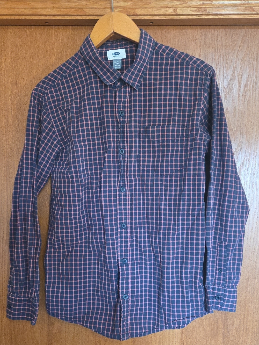 Old Navy Boys Size 18 XXL Navy & Pink Button-Down Shirt